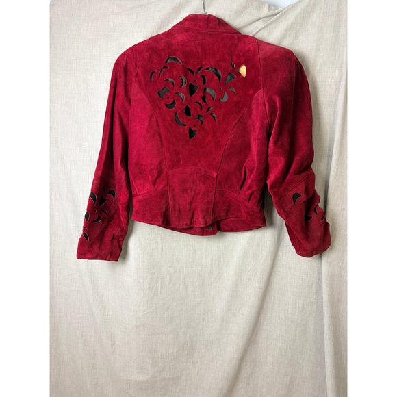 Vintage Phoenix Burgundy Black Suede Cutout Cropped Jacket M Art Western AS‎ IS - Picture 14 of 16